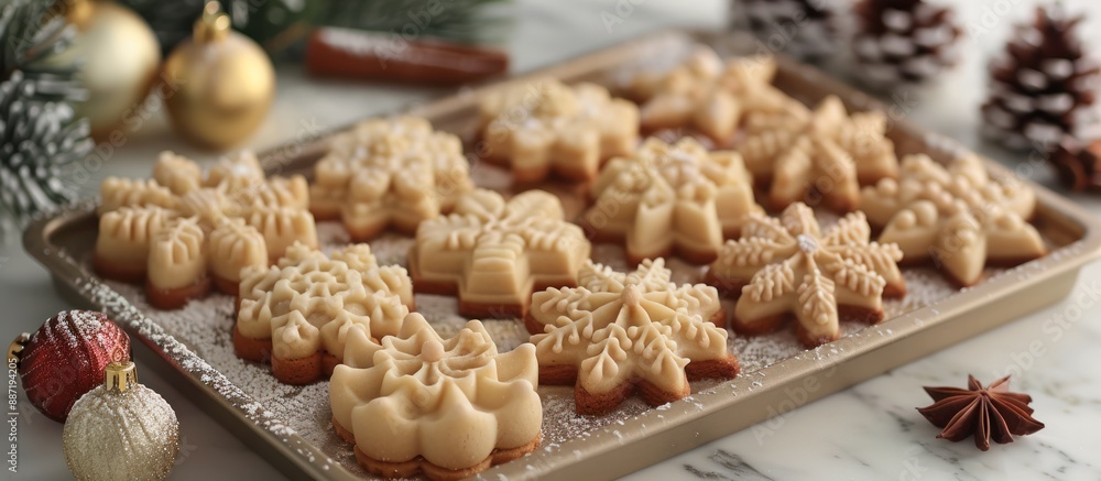 Snowflake Cookies on a Baking Sheet Snowflake Cookies on a Baking Sheet