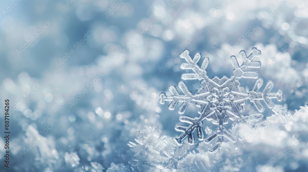 A Delicate Snowflake Crystal in the Winter Landscape A Delicate Snowflake Crystal in the Winter Landscape
