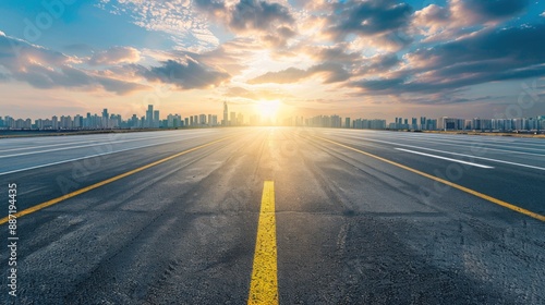 A long asphalt road leading to the horizon. Generate AI image