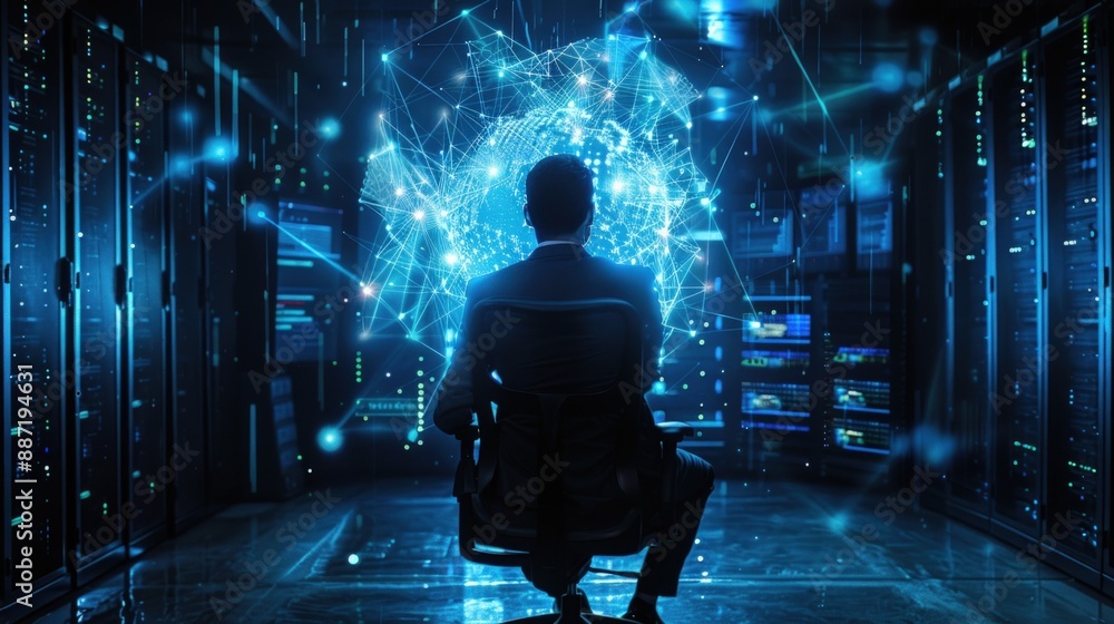 A man in a suit sitting on an office chair. Generate AI image A man in a suit sitting on an office chair. Generate AI image