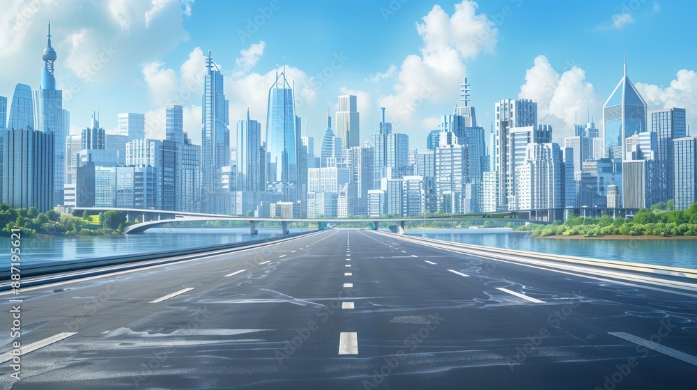 Fototapeta premium A modern city skyline with tall buildings. Generate AI image