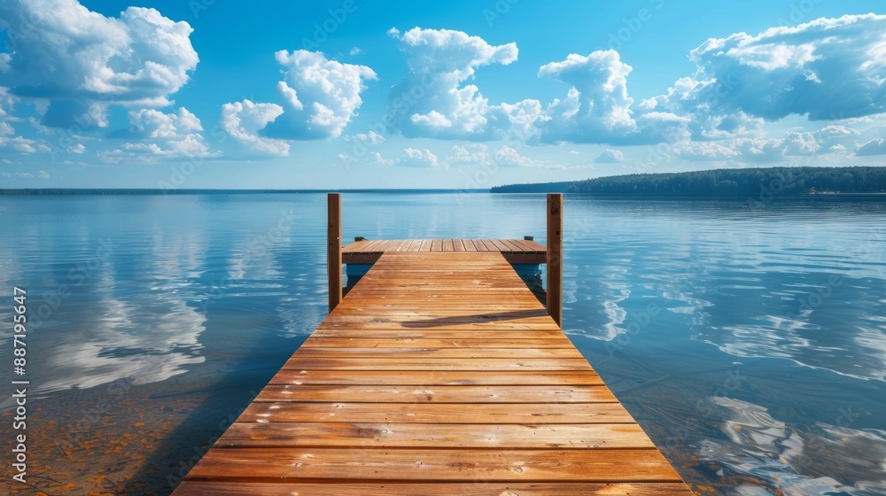 Wooden Dock Extending into a Serene Lake Wooden Dock Extending into a Serene Lake