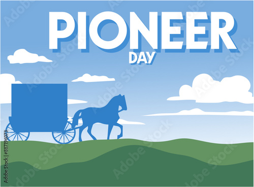 happy pioneer day with the silhouette of a horse
