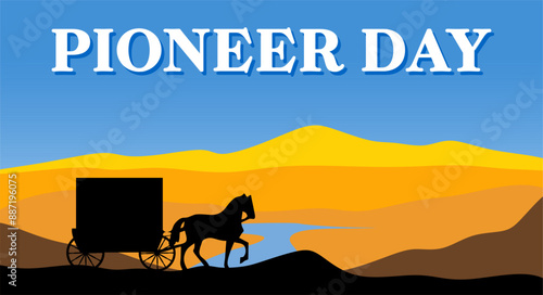 happy pioneer day with the silhouette of a horse