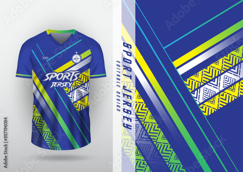 Jersey design, jersey, football, futsal, running, badminton, tennis, exercise, blue gradient stripe pattern