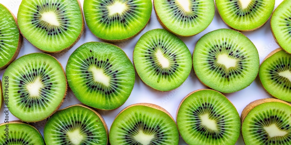 Bright fresh kiwi fruit slices on a white background, perfect for summer vibes, kiwi fruit, fresh, bright, juicy, vibrant Bright fresh kiwi fruit slices on a white background, perfect for summer vibes, kiwi fruit, fresh, bright, juicy, vibrant