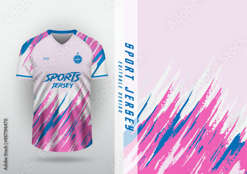 Jersey design, jersey, football, futsal, running, badminton, tennis, exercise, brush pattern, light pink