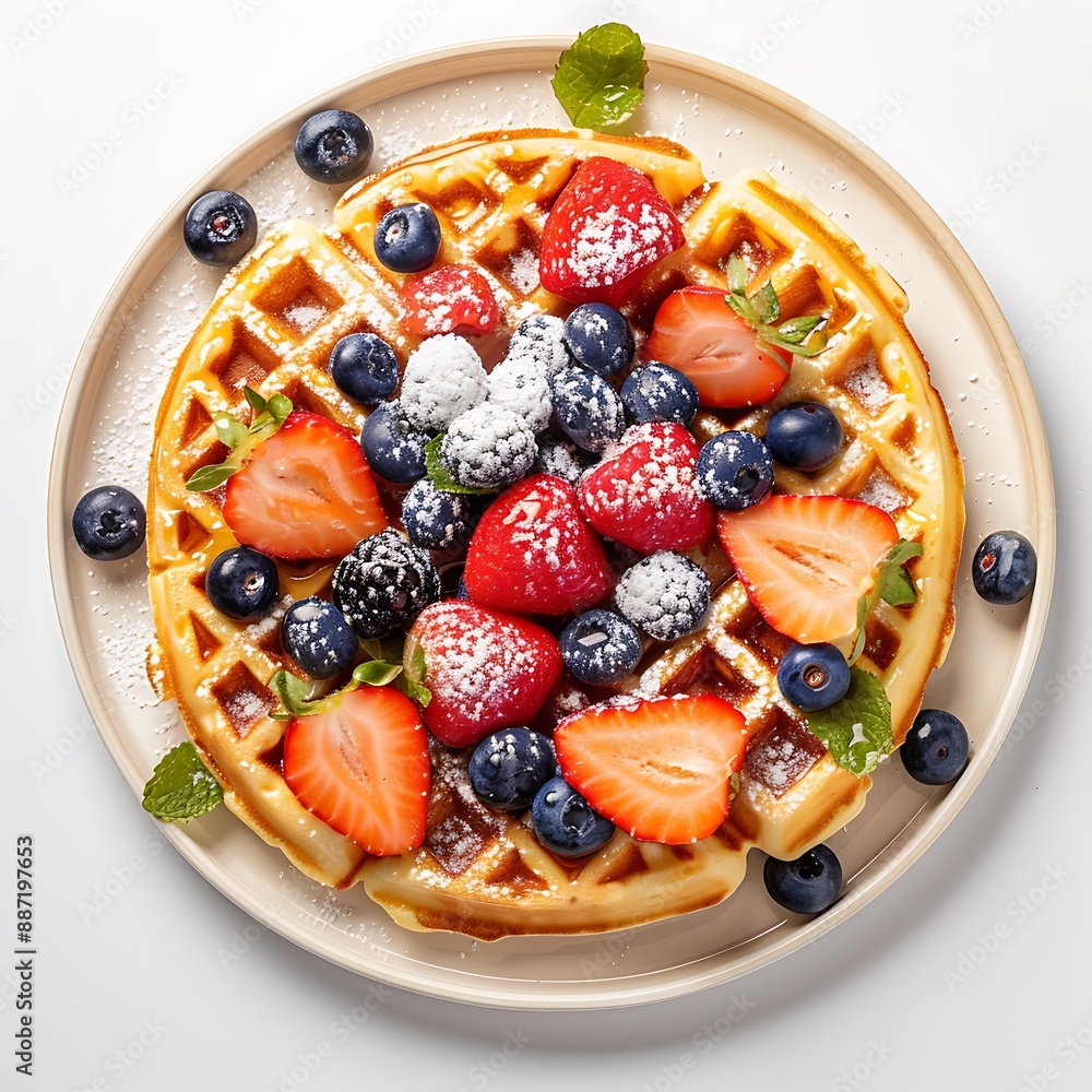 Board and plate of tasty Waffle with on white background. Board and plate of tasty Waffle with on white background.
