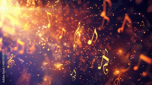 Energetic Music Notes Floating on Transparent Background. Creative Musical Harmony Concept photo