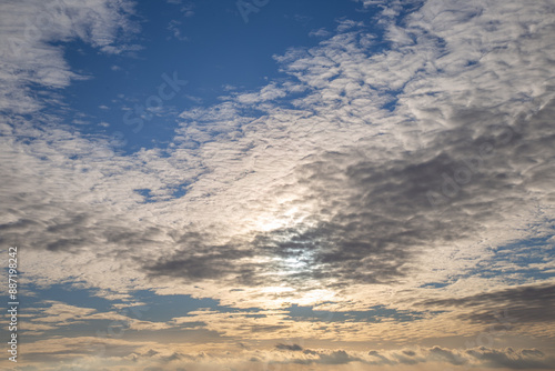 sunst blue  sky, puffy clouds, Amazing picture of heaven light of nature photo