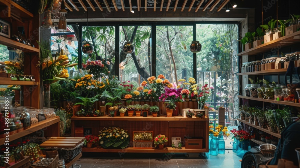 A photo of the interior of an organic flower shop. Generate AI image A photo of the interior of an organic flower shop. Generate AI image