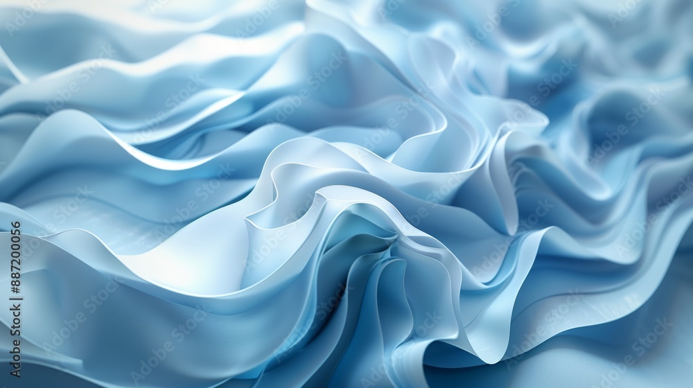 Obraz premium 3D render of an abstract blue and white background with flowing organic shapes, an elegant and fluid design, with highly detailed, smooth curves in high resolution with photorealistic