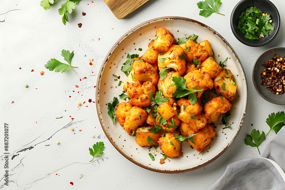 plate of tasty Aloo gobi with on white background plate of tasty Aloo gobi with on white background
