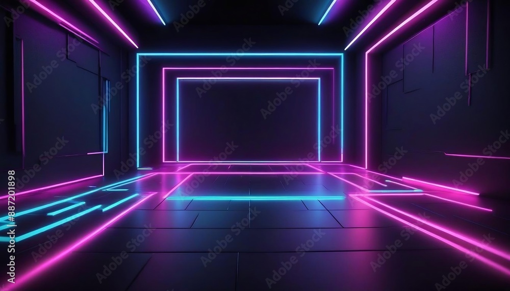 3d technology abstract neon light background, empty space scene, spotlight, dark night, virtual reality, cyber futuristic sci-fi background, street floor studio for mock up with generative ai. 3d technology abstract neon light background, empty space scene, spotlight, dark night, virtual reality, cyber futuristic sci-fi background, street floor studio for mock up with generative ai.