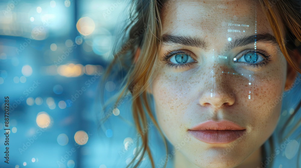 Futuristic Portrait of a Woman with Digital Overlay Futuristic Portrait of a Woman with Digital Overlay