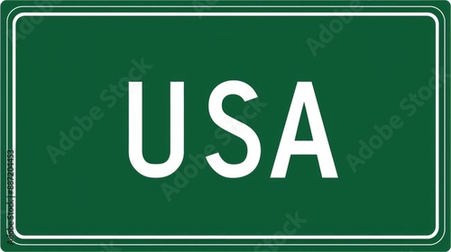 A green rectangular sign with white letters that says USA photo