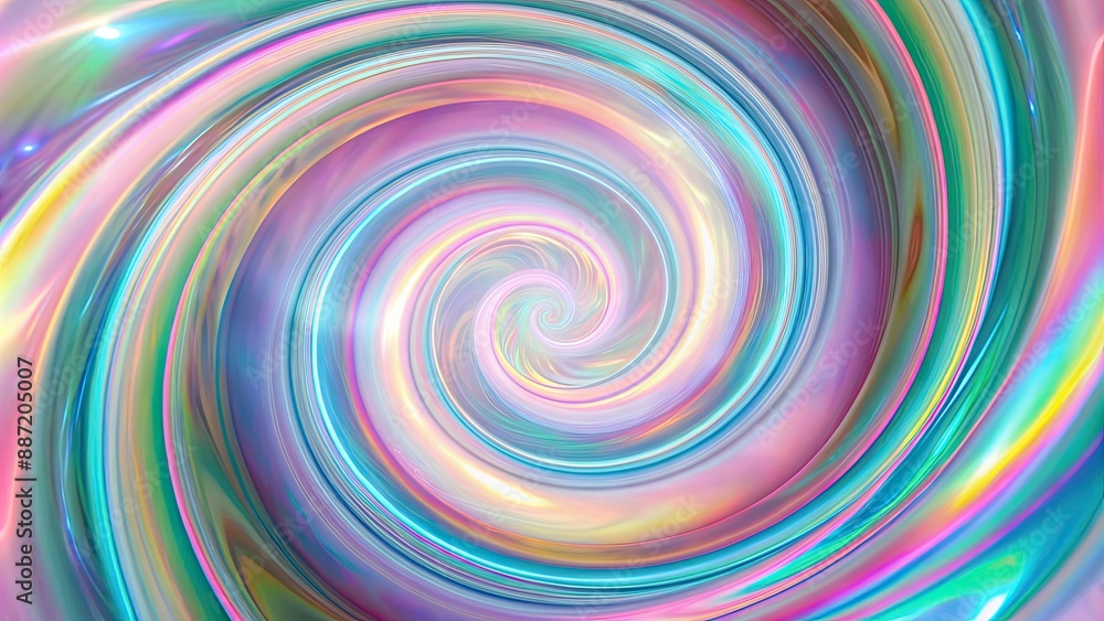 Fototapeta premium Pastel rainbow swirl soft abstract holographic spiral design for Y2K aesthetic , holographic, pastel, rainbow, swirl, abstract