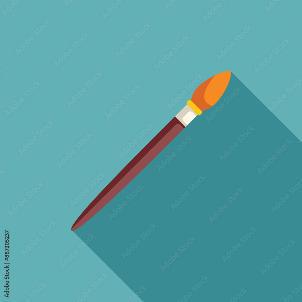 Paintbrush is lying diagonally on a blue surface, casting a long shadow Paintbrush is lying diagonally on a blue surface, casting a long shadow
