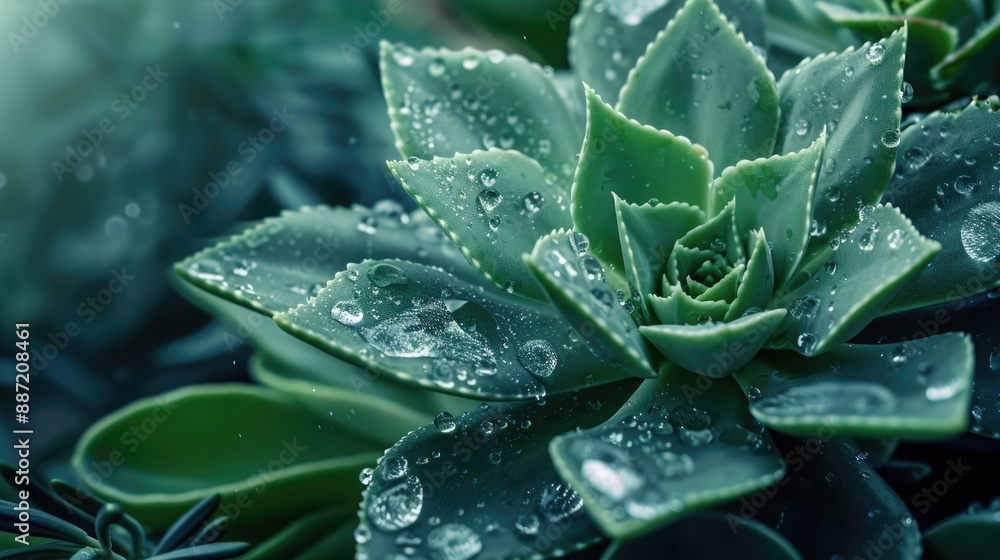 Green tropic exotic plant flower leaf succulent with water rain drop illustration photo Green tropic exotic plant flower leaf succulent with water rain drop illustration photo