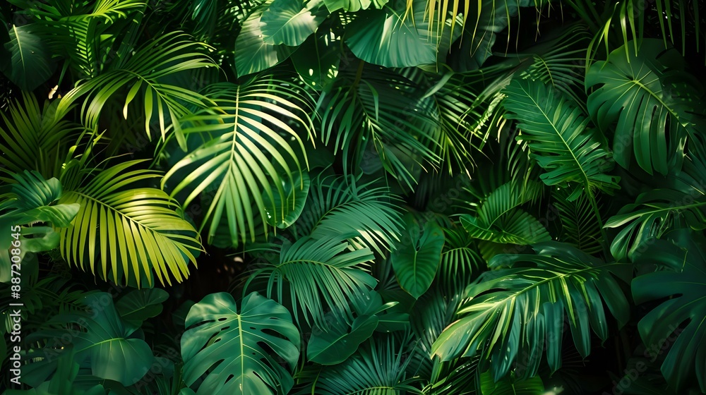 Fototapeta premium Lush Green Foliage in Tropical Jungle