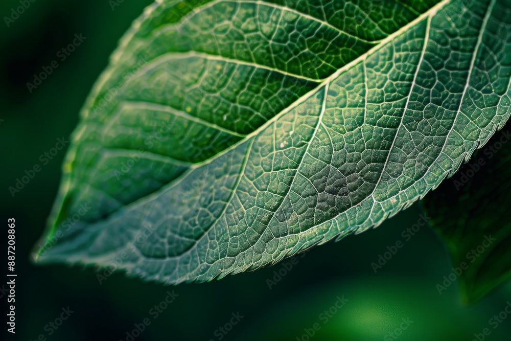 Close-up of green leaf with detailed veins Close-up of green leaf with detailed veins