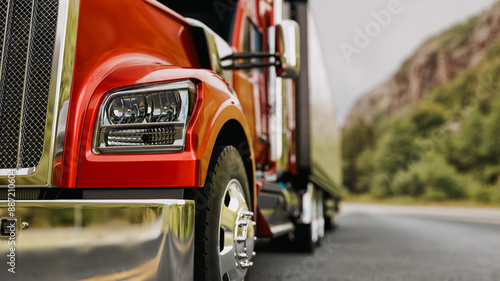 The truck runs on the highway with speed. 3d rendering and illustration.