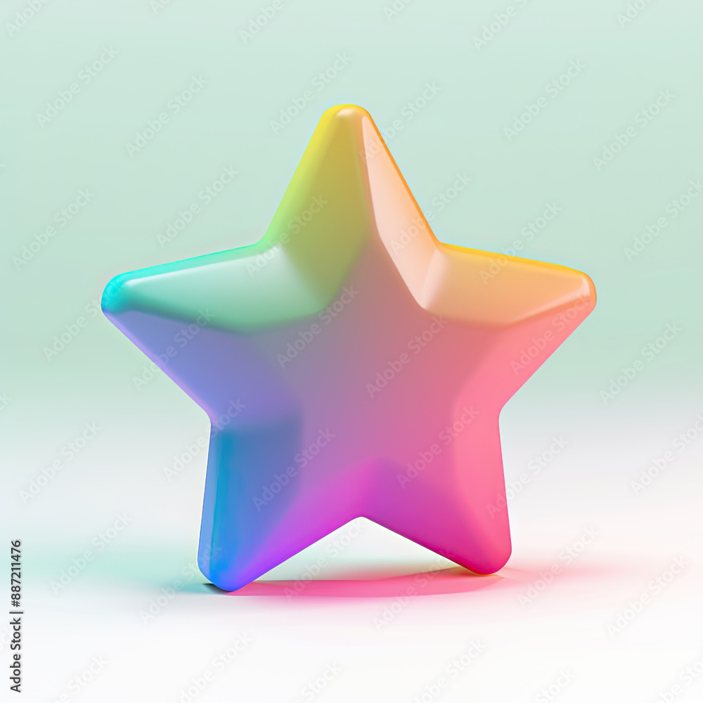 Colorful vibrant 3d rendering puffed symbol of star with rounded points on colored background with shadow Colorful vibrant 3d rendering puffed symbol of star with rounded points on colored background with shadow