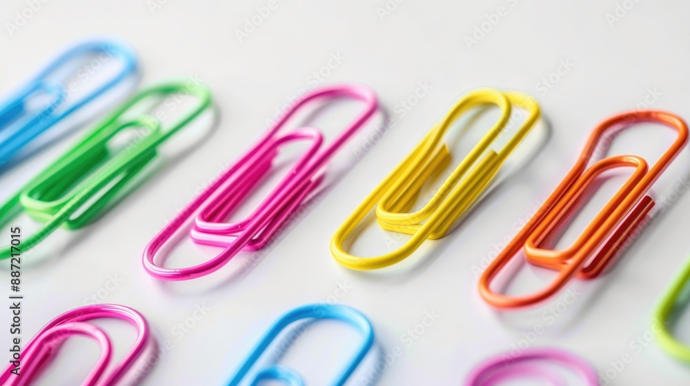 Colorful paper clips on white background in quotes Colorful paper clips on white background in quotes