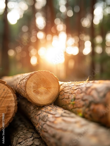 Forest lumber mill, ecofriendly management practices, sustainable forestry industry, wooded location photo