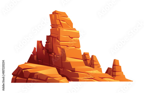 Canyon cliff with sharp formations. Desert rock, hill or mountain vector cartoon illustration isolated on white background
