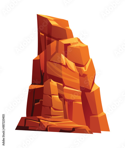 Canyon rock, desert cliff, hill or mountain vector cartoon illustration isolated on white background