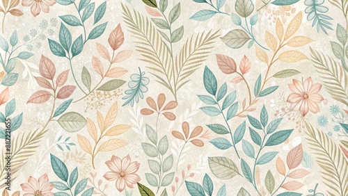 Vibrant green and blue seamless floral pattern with abstract leaves and elegant curls on a subtle textured background.