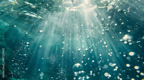 Sunbeams and bubbles underwater