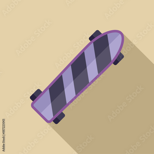 Purple longboard deck with black stripes is lying on a beige background, ready for skating and urban exploration