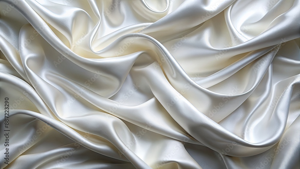Obraz premium Softly draped and heavily lit, a luxurious expanse of pure white silk fabric showcases its lustrous fibers, folds, and subtle wrinkles in exquisite high-contrast detail.