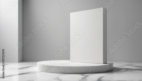 3d rendering geometric forms. Blank podium display in white marble color