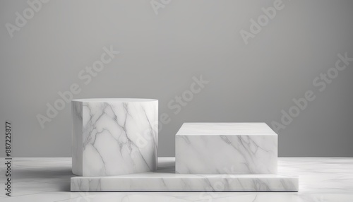 3d rendering geometric forms. Blank podium display in white marble color