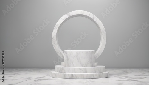 3d rendering geometric forms. Blank podium display in white marble color