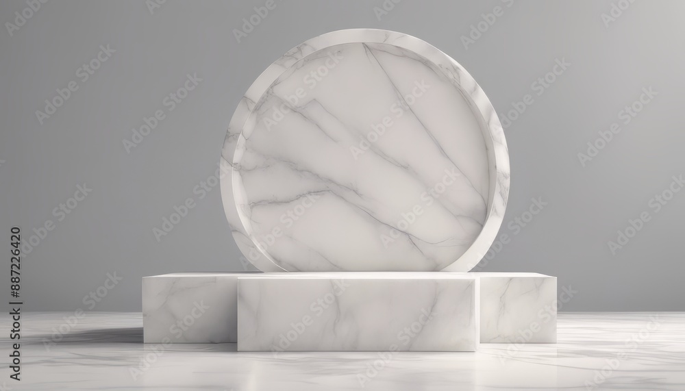 3d rendering geometric forms. Blank podium display in white marble color 3d rendering geometric forms. Blank podium display in white marble color