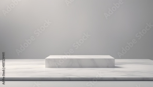 3d rendering geometric forms. Blank podium display in white marble color