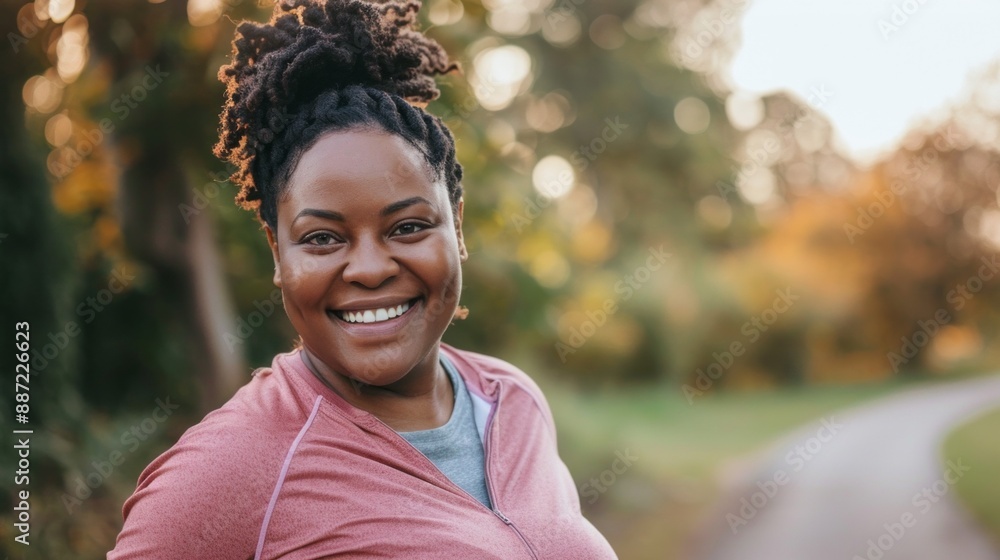 A woman with a ponytail is smiling and wearing a pink shirt A woman with a ponytail is smiling and wearing a pink shirt