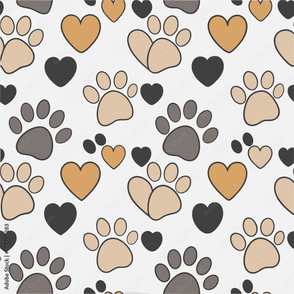 Fototapeta premium Cartoon Cat Paws Seamless Vector Pattern - Hand Drawn Animal Paws for Fabric & Wallpaper