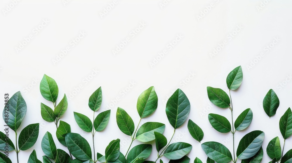 Obraz premium Isolated green leaves on white background with copy space