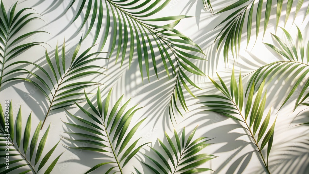 Delicate palm leaf shadows_cast a serene silhouetted pattern on a crisp white background evoking feelings of calmness and simplicity. Delicate palm leaf shadows_cast a serene silhouetted pattern on a crisp white background evoking feelings of calmness and simplicity.