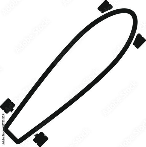 Simple black and white icon of a longboard skateboard, representing the excitement and energy of extreme sports