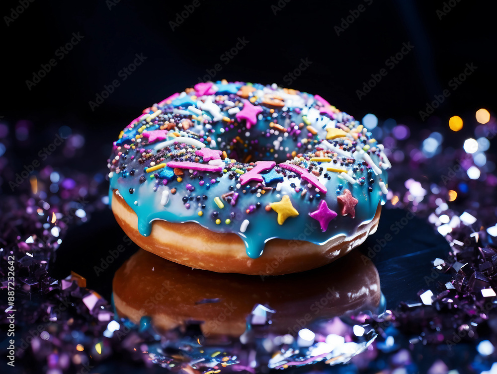 Galaxy Donut with Sprinkles on a Table Galaxy Donut with Sprinkles on a Table