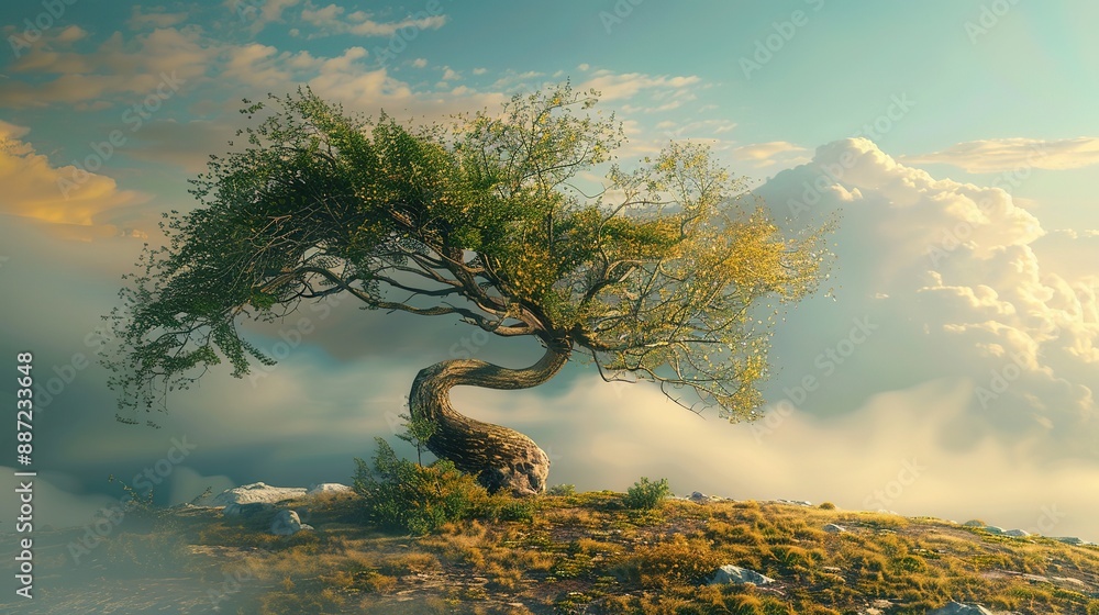 Foto de tree bending but not breaking in a strong wind, symbolizing ...