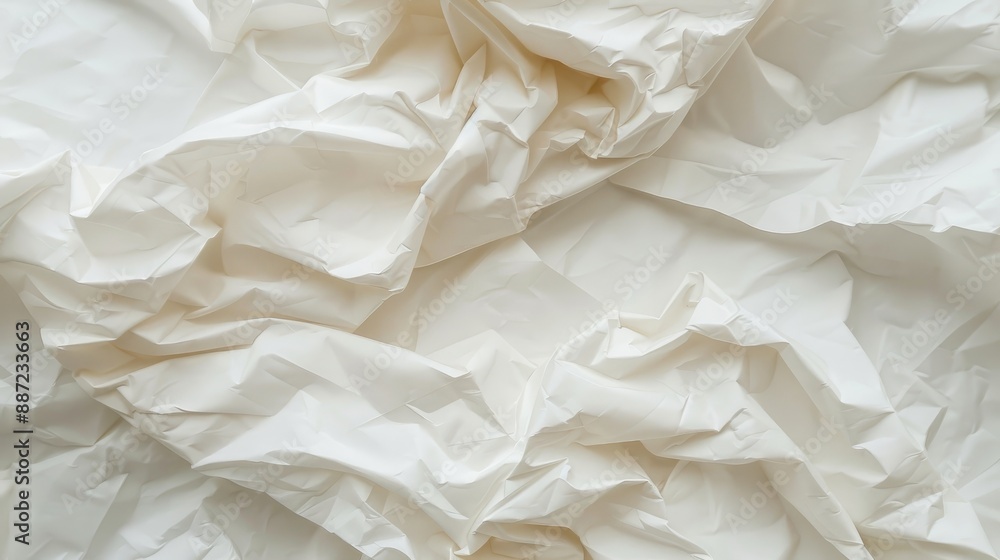 Close up soft focus of crumpled paper on white backdrop Close up soft focus of crumpled paper on white backdrop