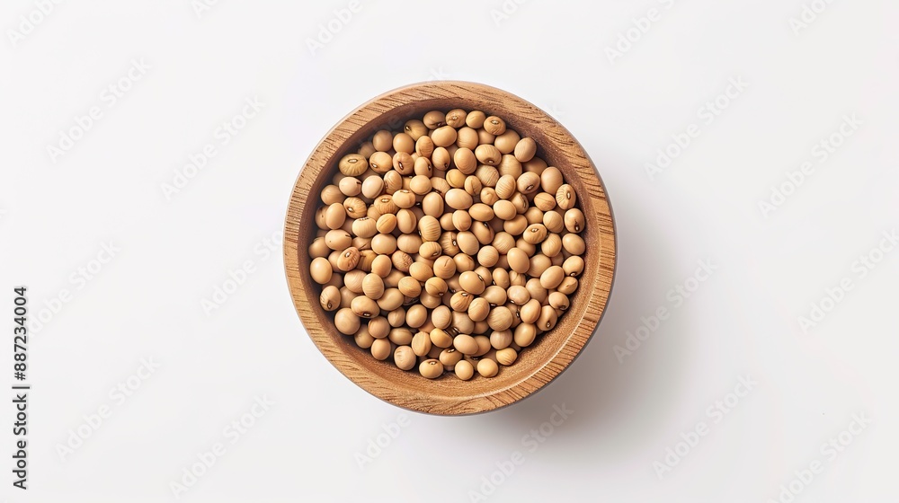 Top View of Soybean Seeds in Wooden Bowl on White Background Top View of Soybean Seeds in Wooden Bowl on White Background