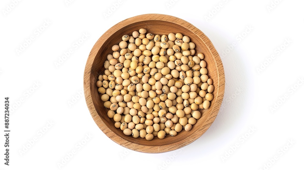 Top View of Soybean Seeds in Wooden Bowl on White Background Top View of Soybean Seeds in Wooden Bowl on White Background